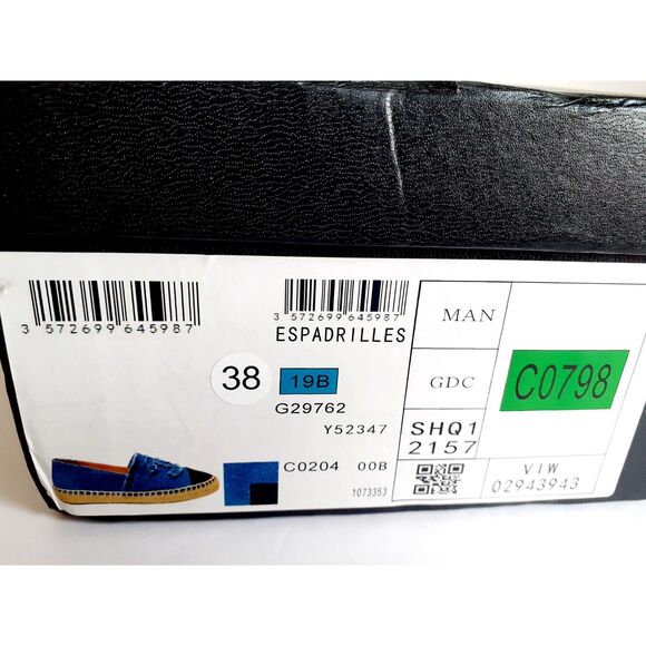 Chanel Blue Black Cap Toe Linen Canvas CC Espadrilles NIB EU38 US7.5Authentic - Picture 11 of 14